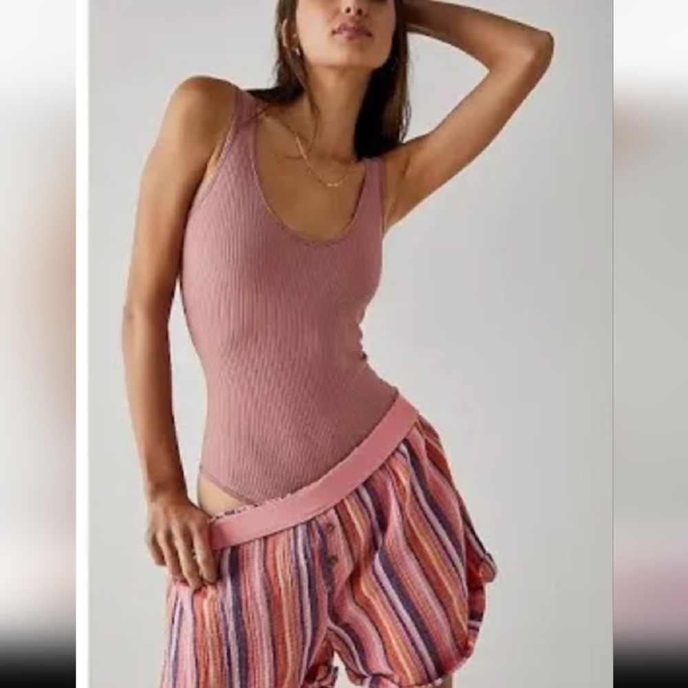 Free People XYZ Intimately Ribbed Copper Sleeveless Tank Bodysuit